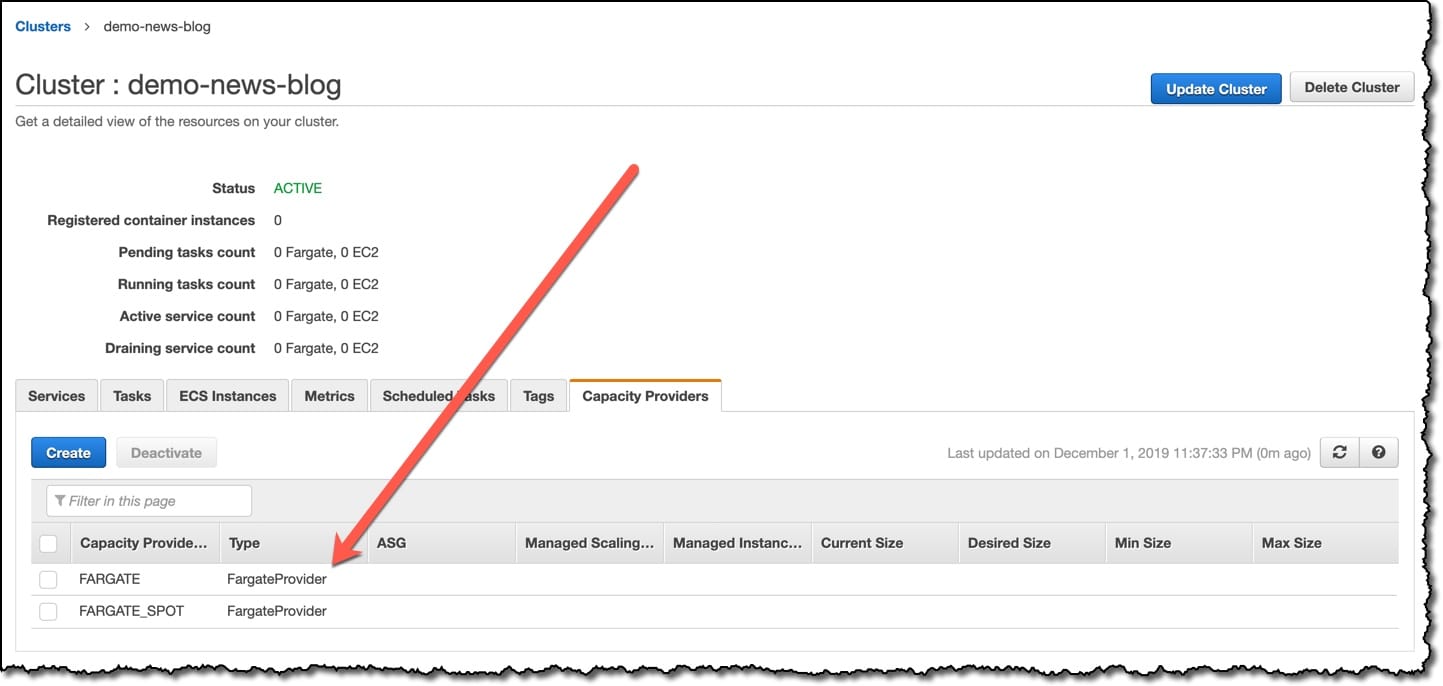 ECS service deployment console showing real container deployments