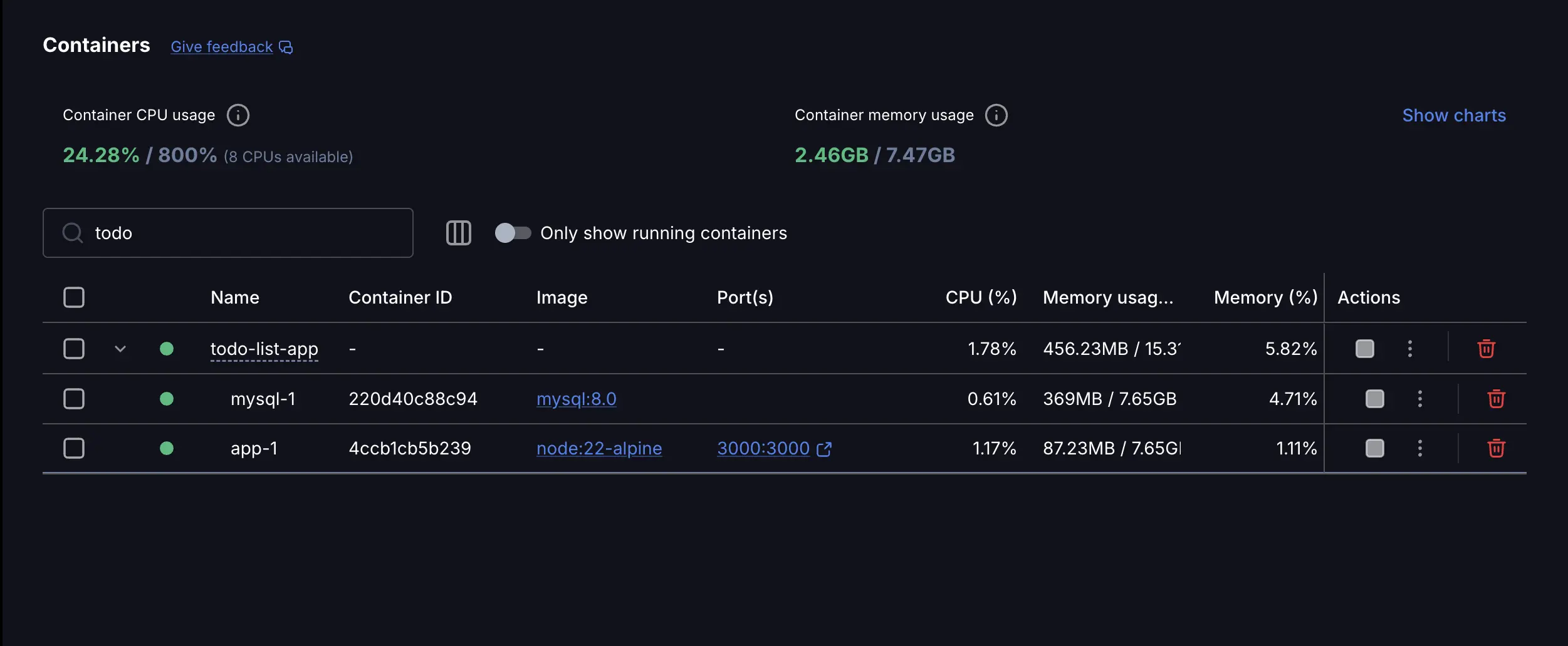 Real Docker engine environment showing container build process