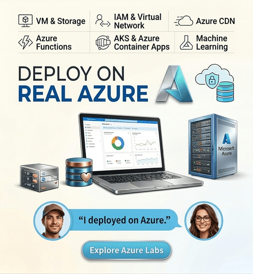 Real Azure console deployment inside DeployU playground