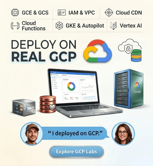 Real GCP console deployment inside DeployU playground